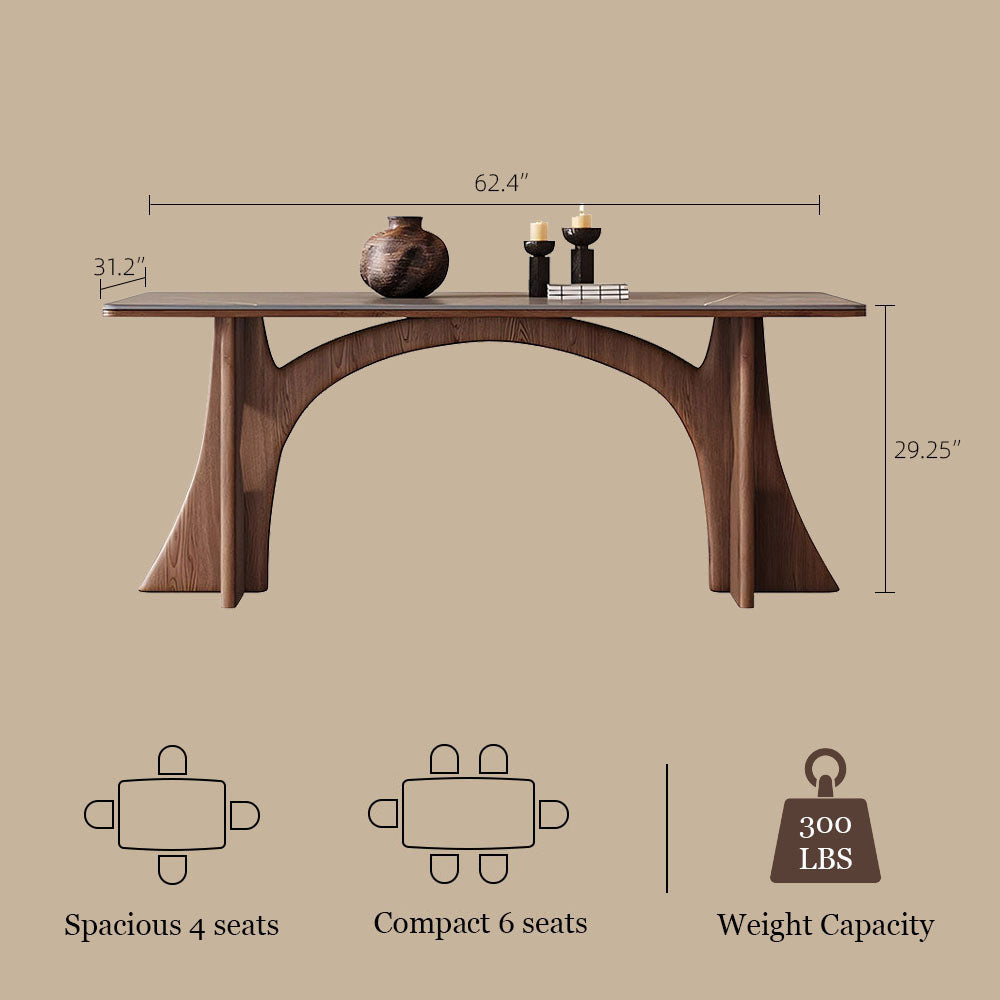 Dining Table Stone-Look Ceramic Top Solid Wood Base Modern Minimalist Design