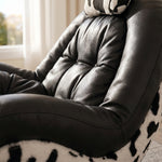 Load image into Gallery viewer, Bold Black Leather Rocking Lounge Chair with Patterned Fabric Shell
