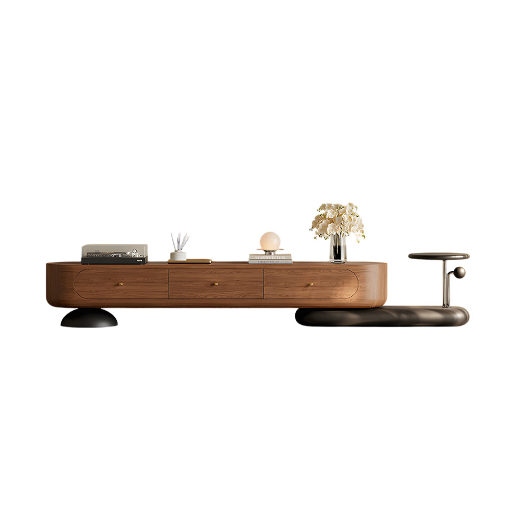 86.6" Modern Walnut TV Stand Curved Edge Media Console Low Profile Entertainment Center