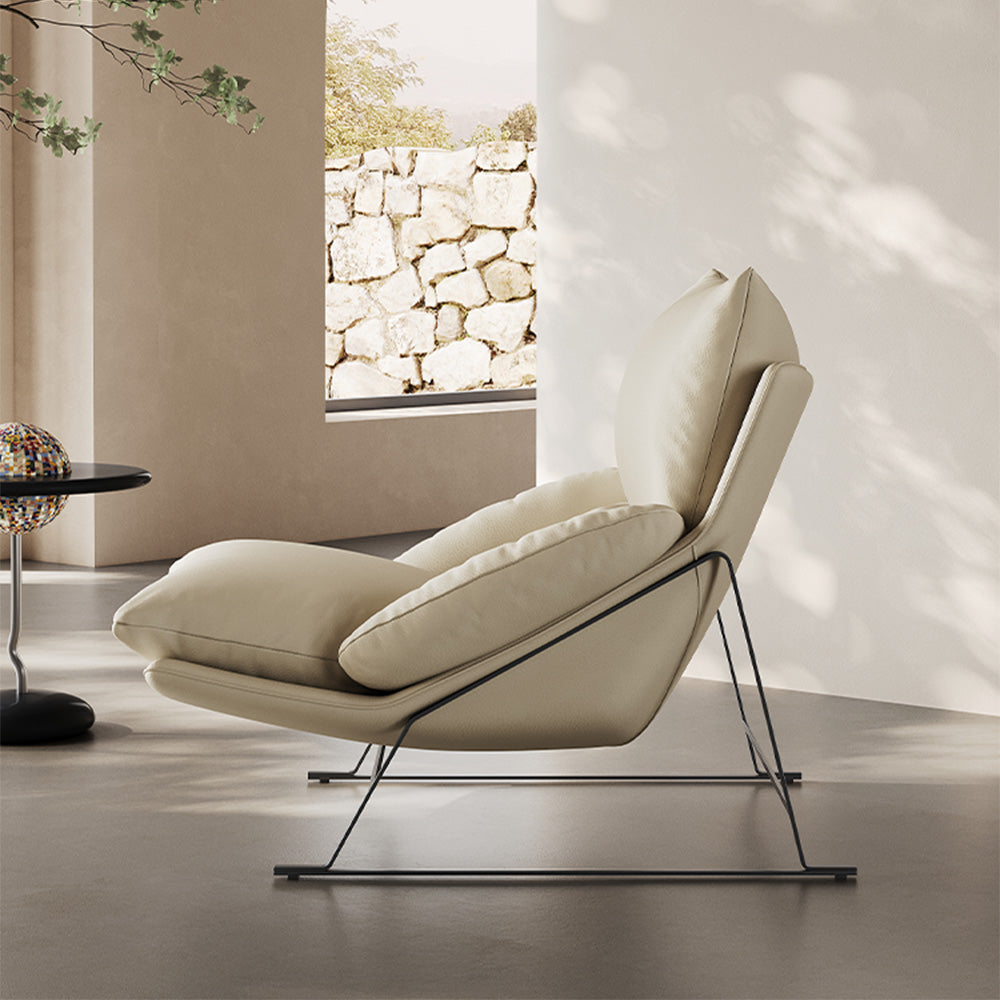 Modern Cream Lounge Chair with Pillow Cushion Metal Frame Accent Chair