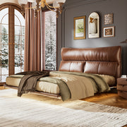 Luxury Floating Upholstered Platform Bed with LED Ambient Lighting & Cushioned Headboard