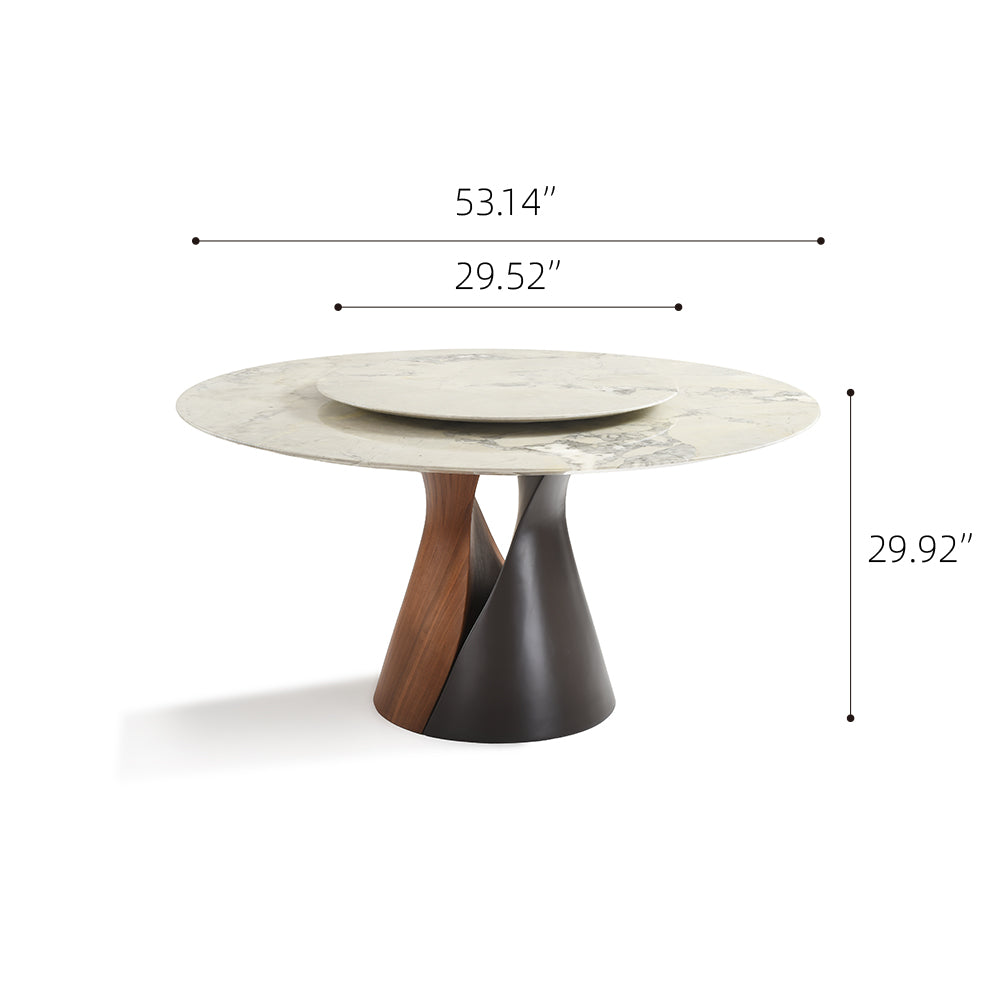 Modern Round Dining Table with Lazy Susan and Sculptural Pedestal Base
