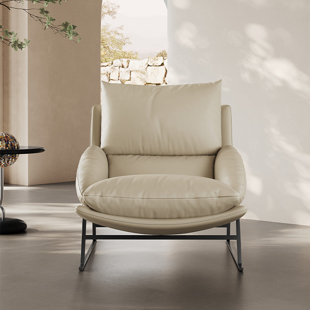 Modern Cream Lounge Chair with Pillow Cushion Metal Frame Accent Chair