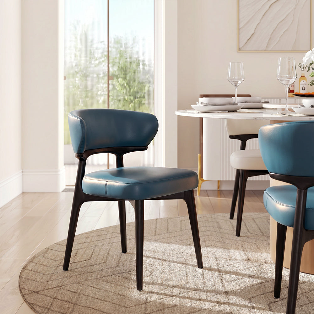 Ergonomic Curved Backrest Solid Wood Frame Faux Leather Dining Chair 1 Piece