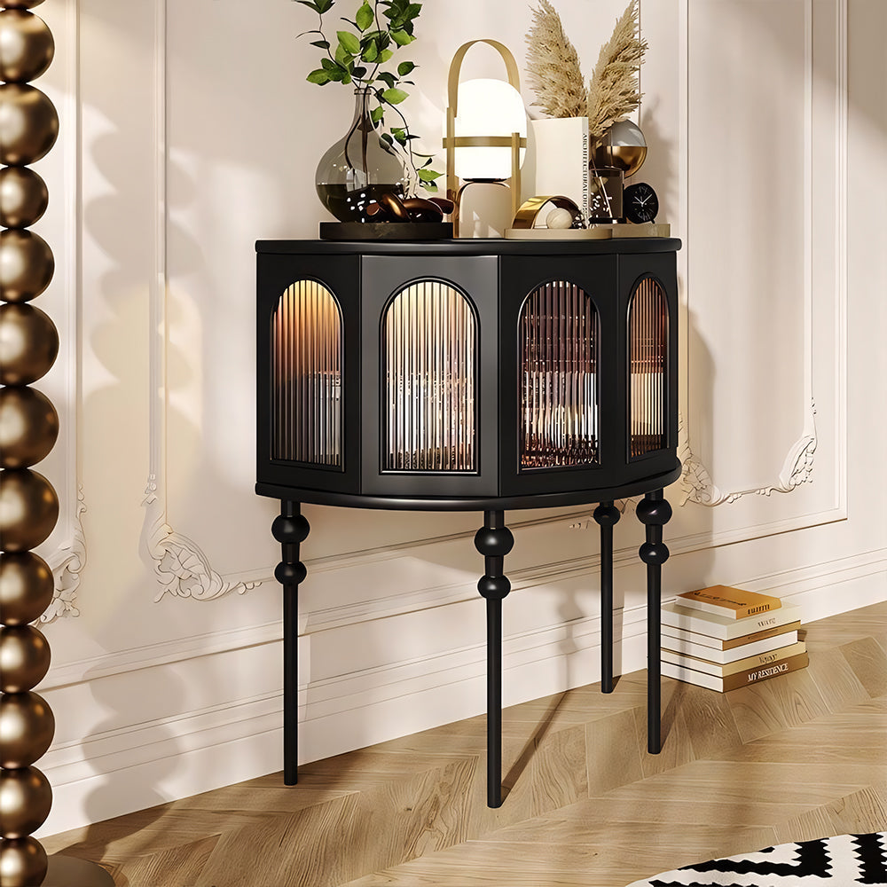 31.2“ ”Solid Wood Curved Entryway Console Table with Glass Panel Doors