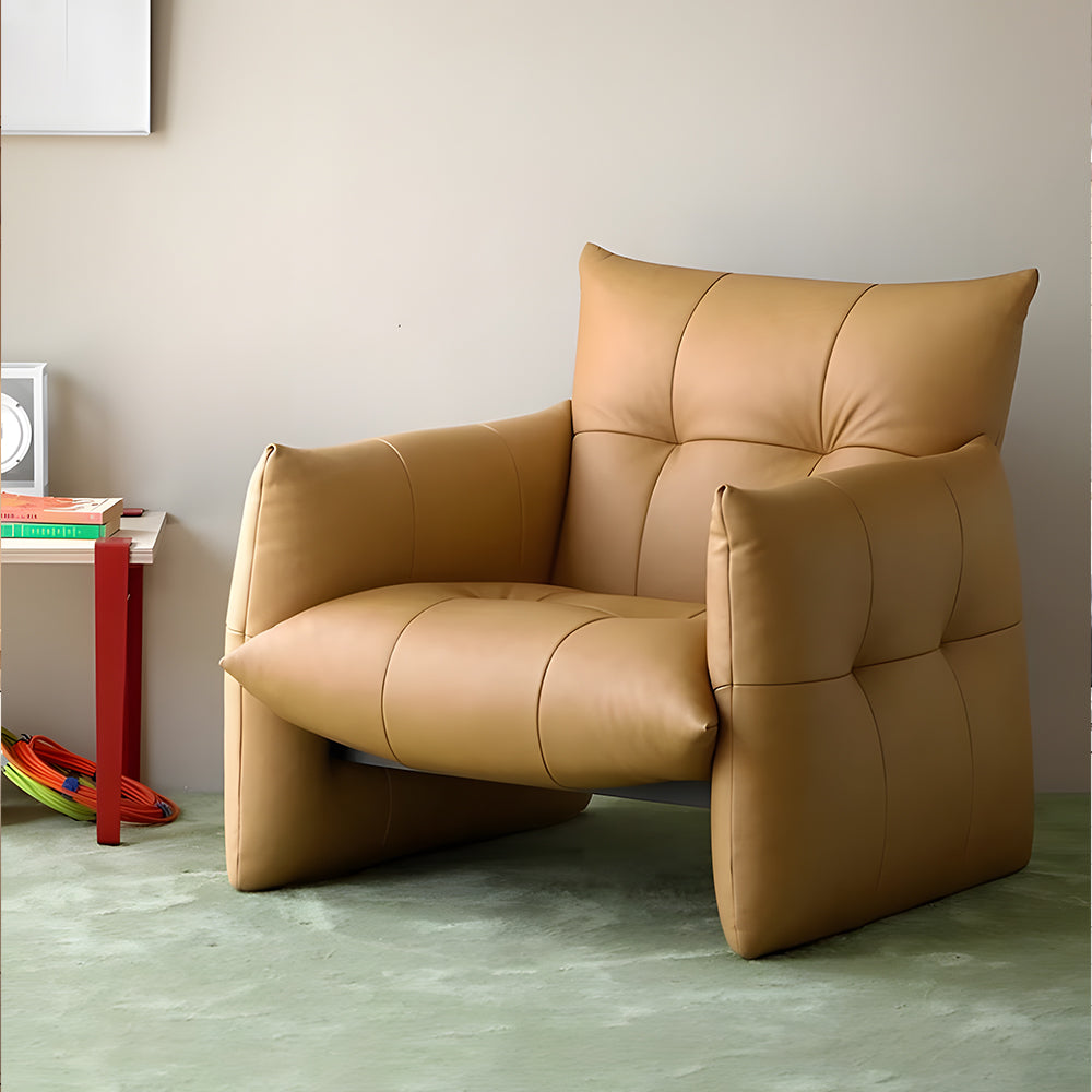 Modern Tufted Faux Leather Lounge Chair Deep Seat Accent Armchair with Sculptural Design