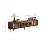 Load image into Gallery viewer, Wooden console table with decorative elements and dimensions on a white background
