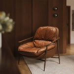 Load image into Gallery viewer, Vintage Leather Lounge Chair Mid Century Accent Chair with Wrought Iron Fram
