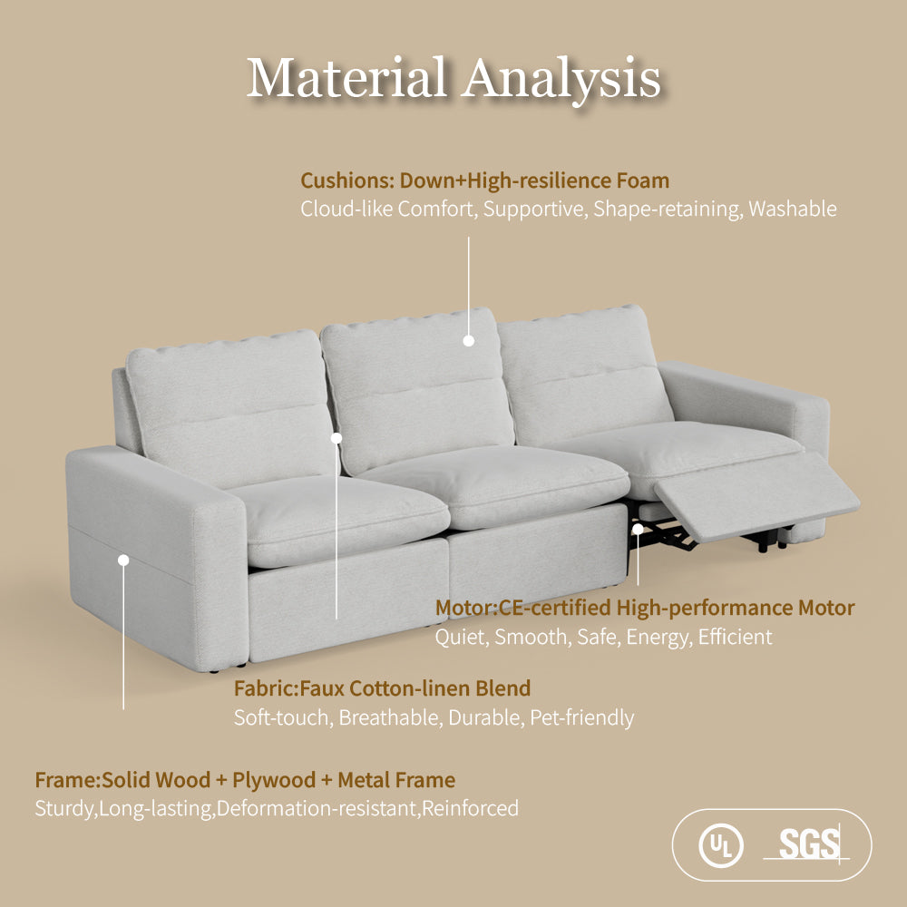 115.35'' CloudLuxe Power Reclining 3-Seat Sofa Linen Fabric Cloud Comfort
