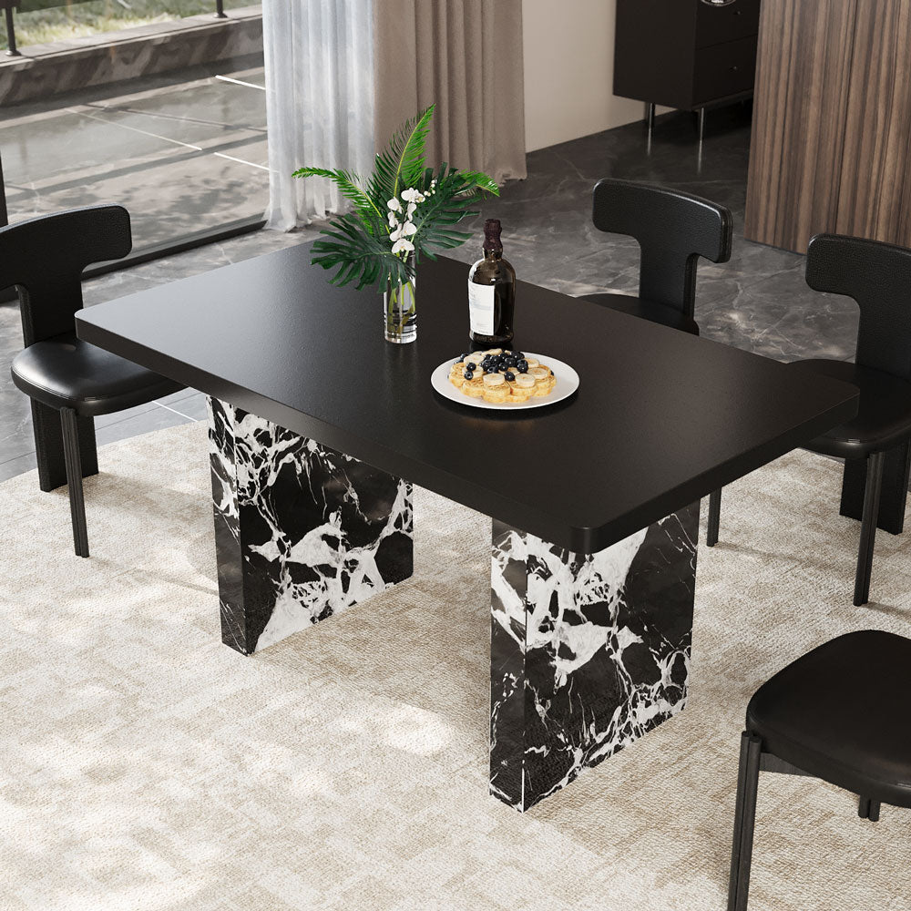 54.6"/62.4" Modern Italian Dining Table Black Marble-Look Base & Minimalist Luxury Design