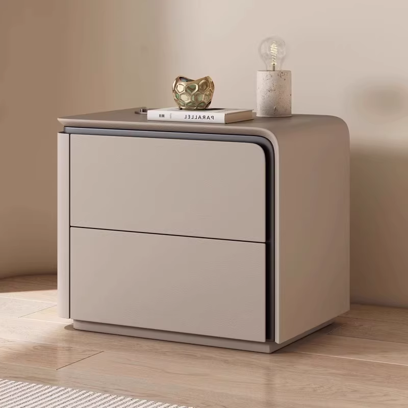 Modern Minimalist Bedside Table with Rounded Edges Two-Drawer Nightstand for Bedroom