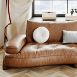 Load image into Gallery viewer, Modern Curved Leather Sofa Camel Upholstery Low Profile Contemporary Lounge Design
