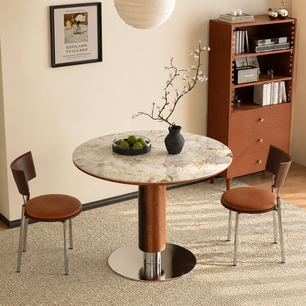 31.49" Modern Round Dining & Conversation Table with Marble-Effect Top and Stainless Steel Base