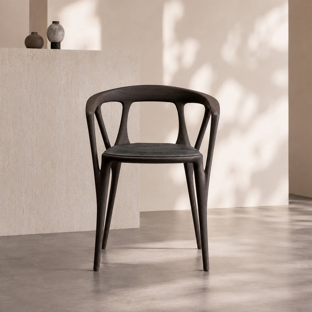 Modern Organic-Shaped Black Wood Arm Chair for Dining Room