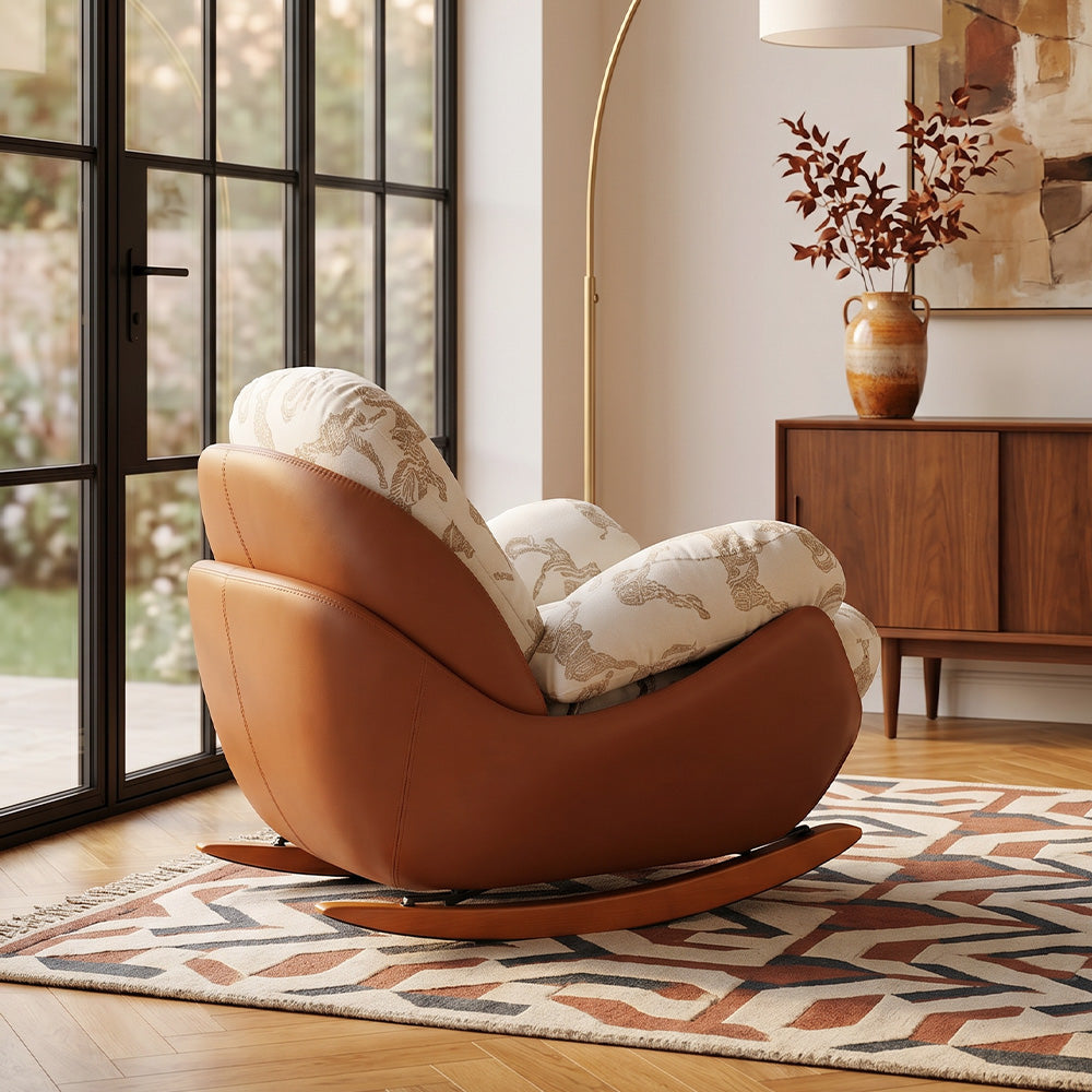 Cozy Printed Rocking Lounge Chair with Wraparound Back and Plush Cushion