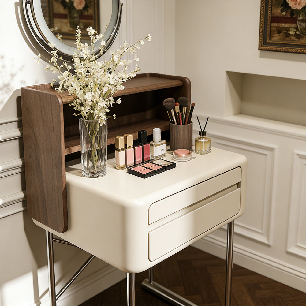 Luxury White Makeup Vanity Modern Compact Table with LED Mirror