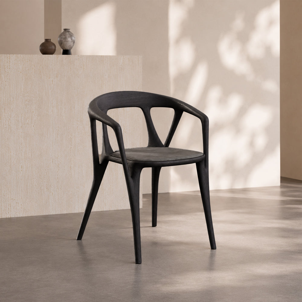 Modern Organic-Shaped Black Wood Arm Chair for Dining Room