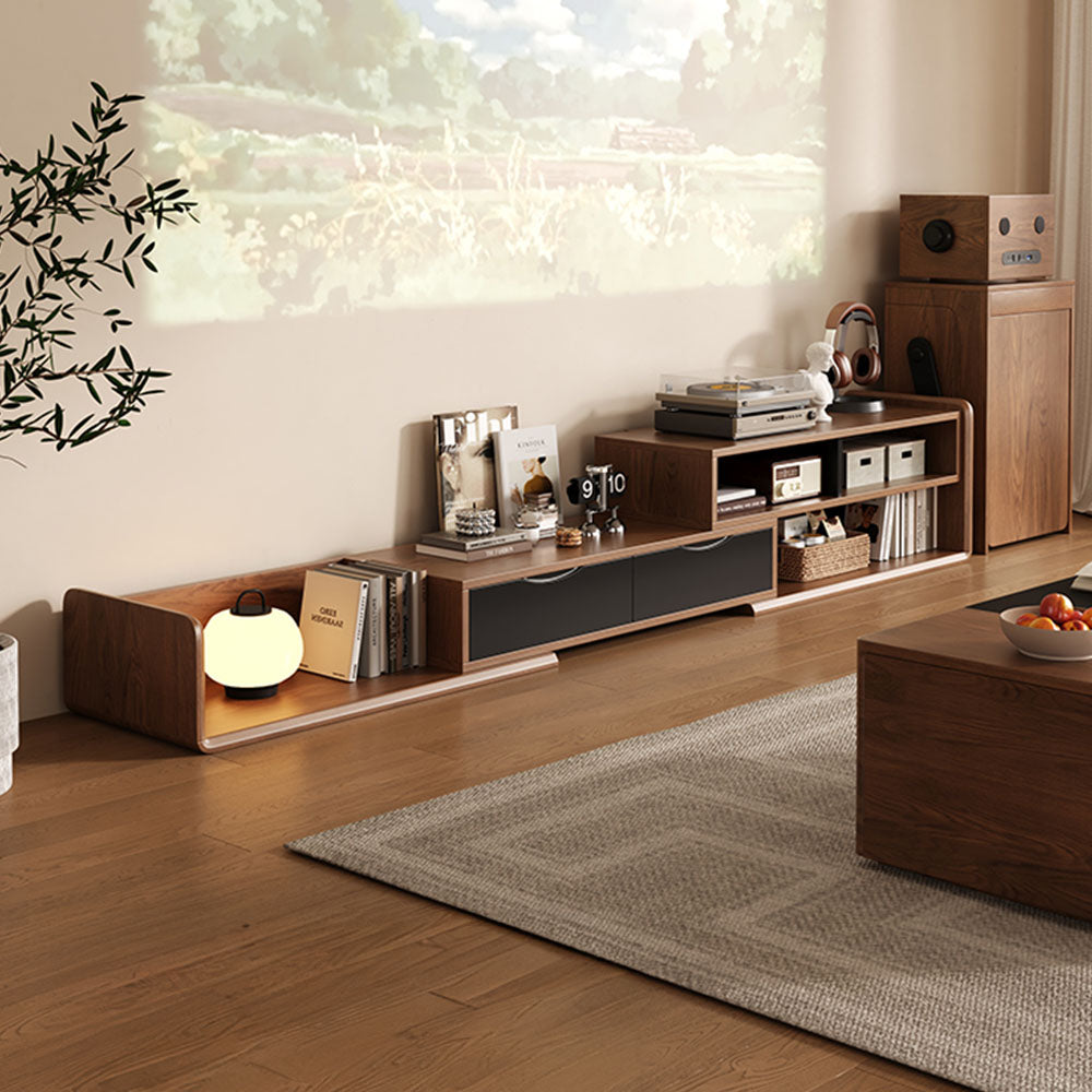 51'' Walnut Lift-Top Coffee Table with Hidden Storage Drawers and Open Shelves