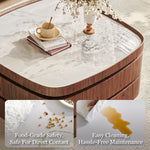 Load image into Gallery viewer, 34.7'' Modern Solid Wood Coffee Table with Marble Top Hidden Storage Rounded Minimalist Design
