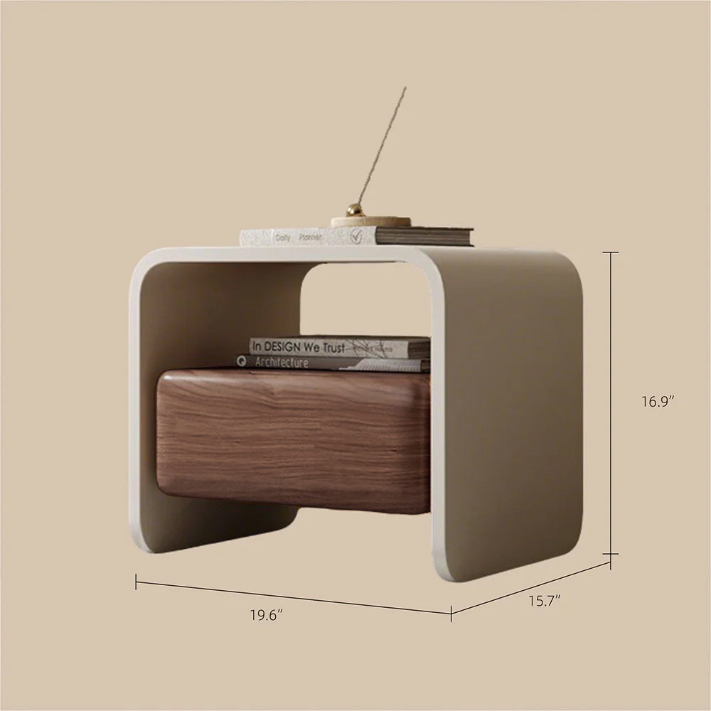 Sleek Modern Nightstand with Curved Edges Wooden Storage Drawer