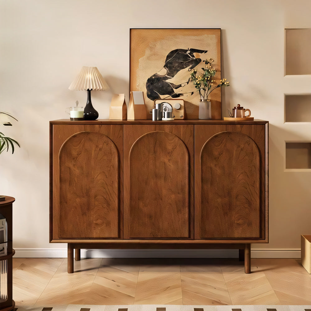 47.2''/62.9'' Modern Solid Wood Sideboard Cabinet Storage Buffet with Drawers & Arched Door Design