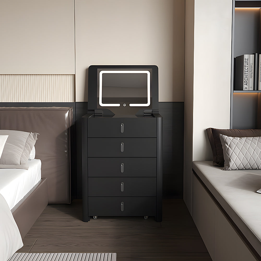 Modern Compact Vanity Desk with Flip Top Mirror Storage Drawers Makeup Cabinet