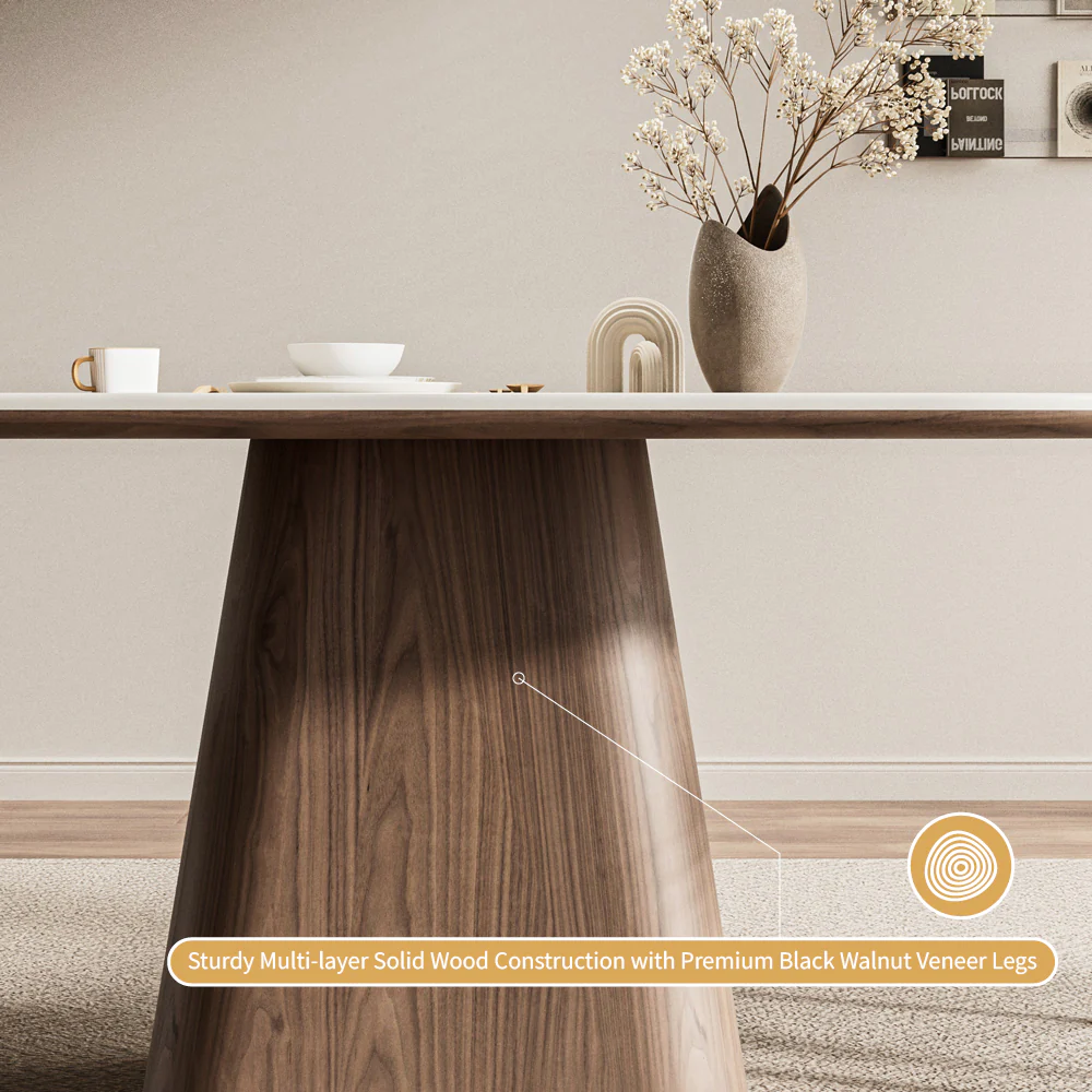 Oval Dining Table Solid Wood Walnut Veneer Base Scratch Resistant Sintered Stone Top Modern Stylish Design