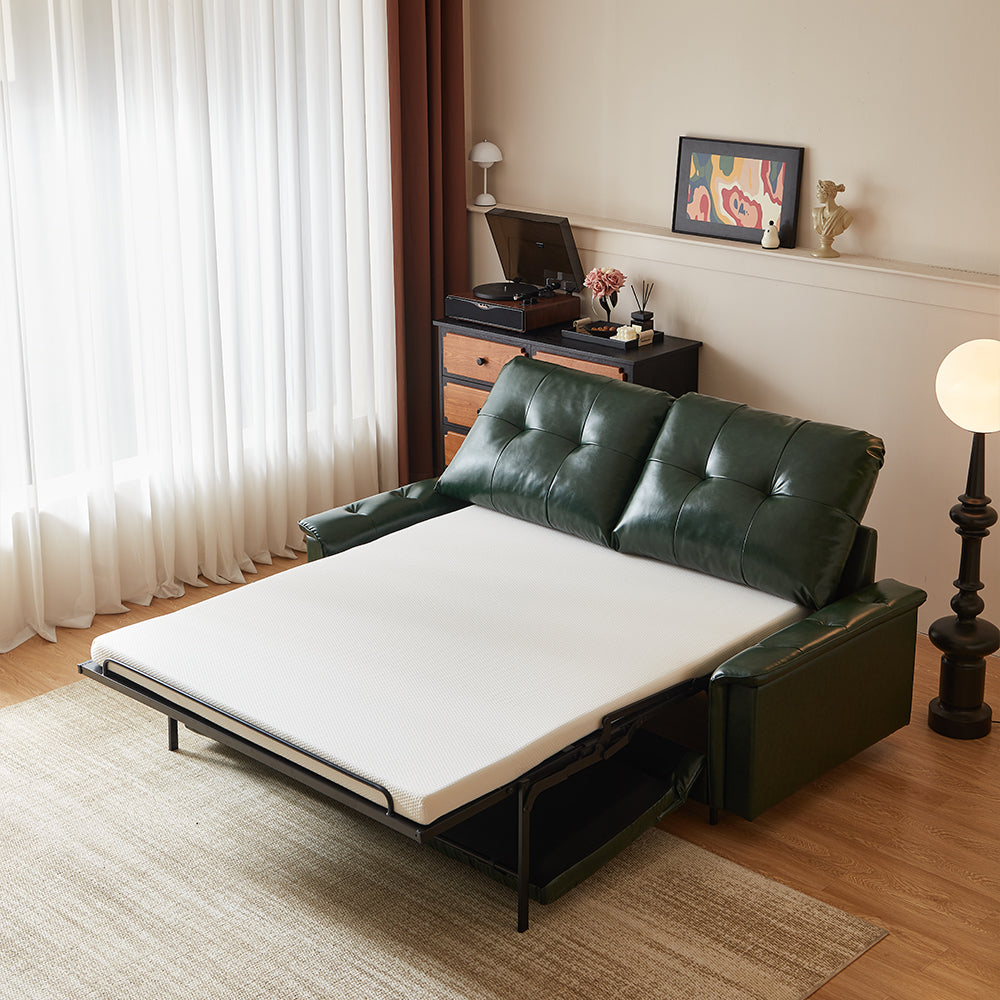 81.1'' Modern Faux Leather Sofa Bed with Pull-Out Mattress Convertible Sleeper Sofa