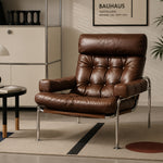 Load image into Gallery viewer, Mid-Century Brown Faux Leather Tufted Lounge Chair with Chrome Frame
