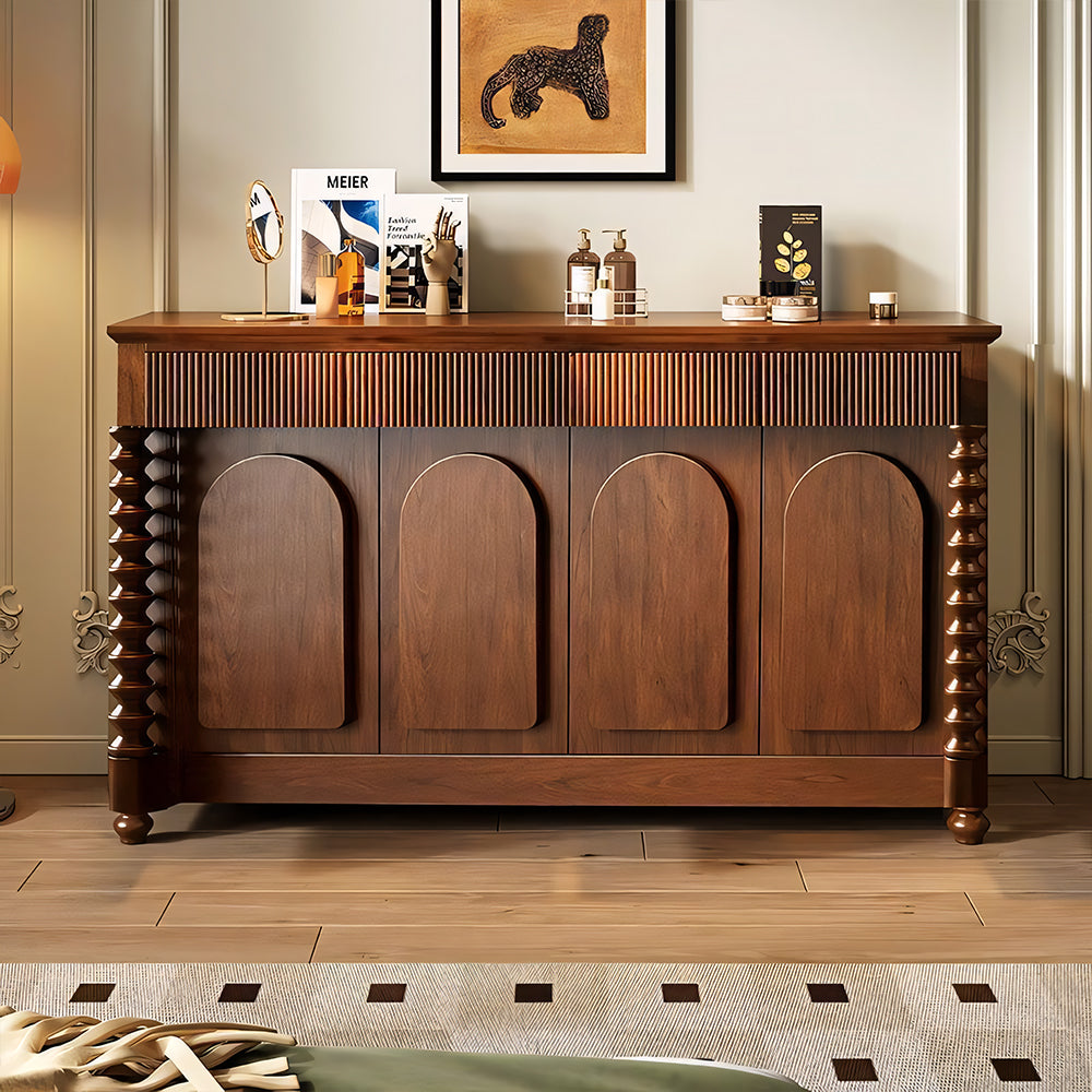Modern Vintage Sideboard Cabinet Solid Wood Buffet Cabinet with Fluted Design and Arched Doors Storage Console