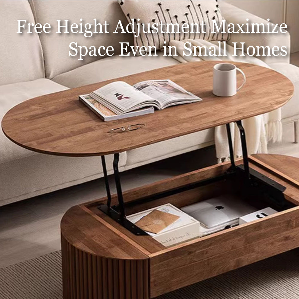46.8'' Oval Lift Top Coffee Table Medium Size Wooden Finish Hidden Storage Elegant Design