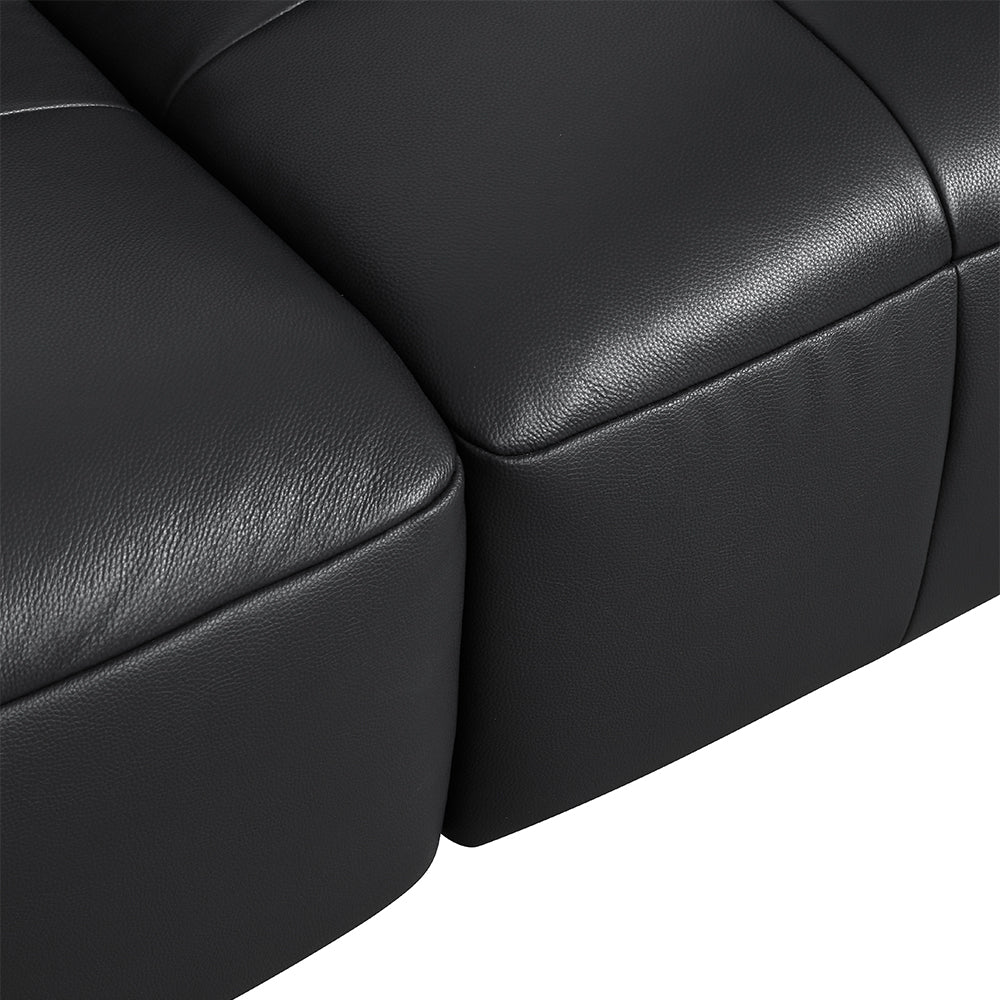 130.7'' Modern Power Reclining Sectional Sofa Black Genuine Leather Deep Seat Electric Lounge Sofa with Chaise