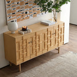 Load image into Gallery viewer, 63" Modern Geometric Solid Wood Sideboard Storage Cabinet with Sculptural Door Design
