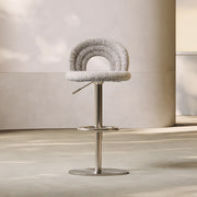 1 Piece Modern Boucle Adjustable Bar Stool with Sculptural Backrest and Stainless Steel Base