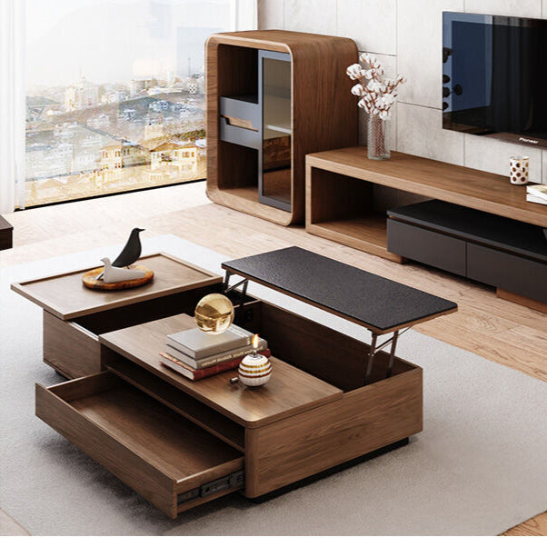 51"/54.6" Lift Top Coffee Table with Storage Walnut Finish Adjustable Height