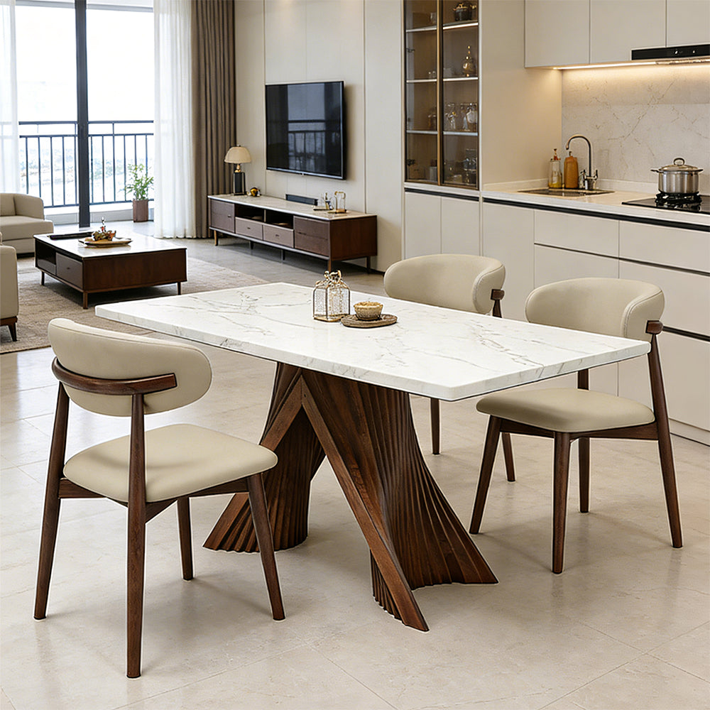 Luxury Sintered Stone Dining Table with Artistic Walnut Wood