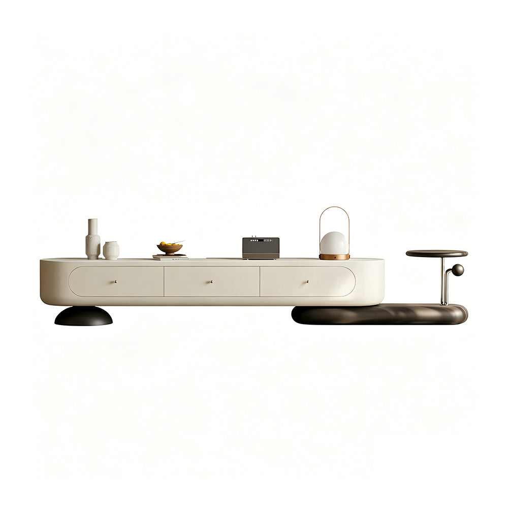 86.6" Modern Walnut TV Stand Curved Edge Media Console Low Profile Entertainment Center