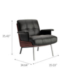Load image into Gallery viewer, Contemporary Black Leather Lounge Chair with Warm Walnut Wood Details
