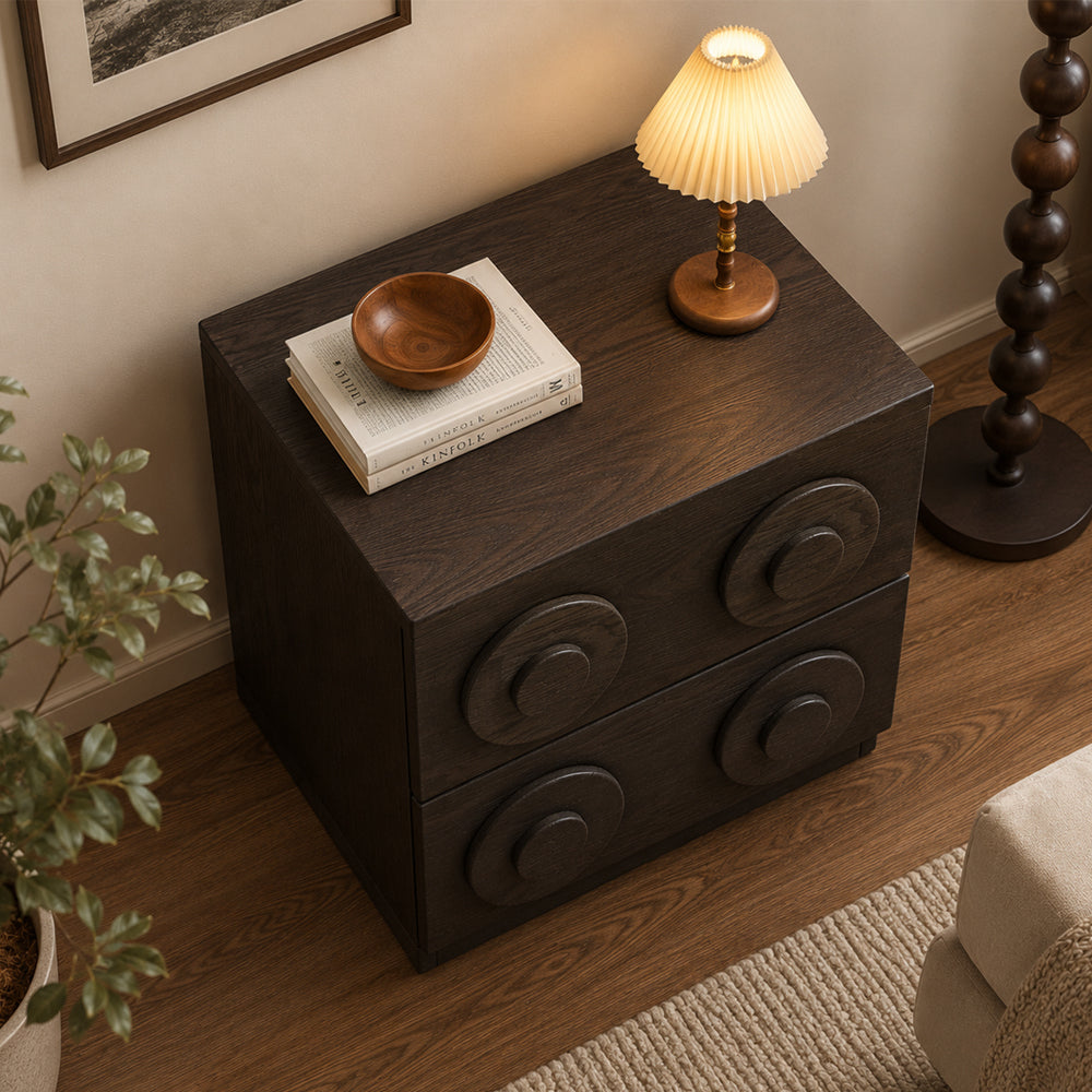Retro Wood Bedside Table with Drawers for Bedroom