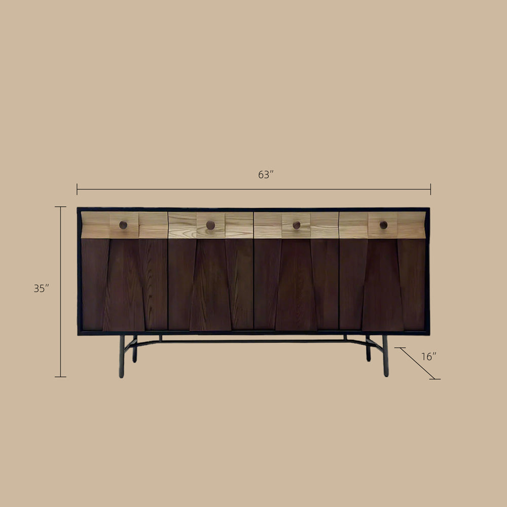 Modern Wooden Sideboard Unique Geometric Design Natural Wood Drawers Stylish Storage Cabinet
