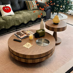 Load image into Gallery viewer, Modern Round Walnut Coffee Table Set Rotating Design Storage Drawer Stainless Steel Tray

