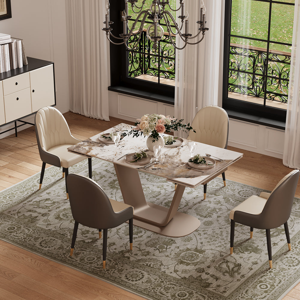 58"-81" Extendable Dining Table with Modern Patterned Stone Top