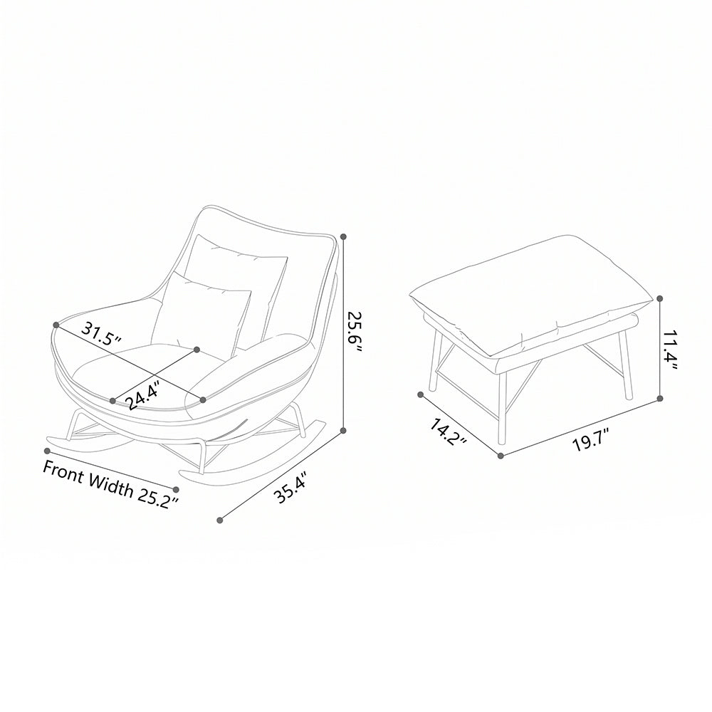 Modern Rocking Lounge Chair Upholstered Fabric Accent Chair with Curved Design and Metal Base