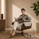 Load image into Gallery viewer, Cream Tufted Fabric Swivel Lounge Chair with Walnut Frame
