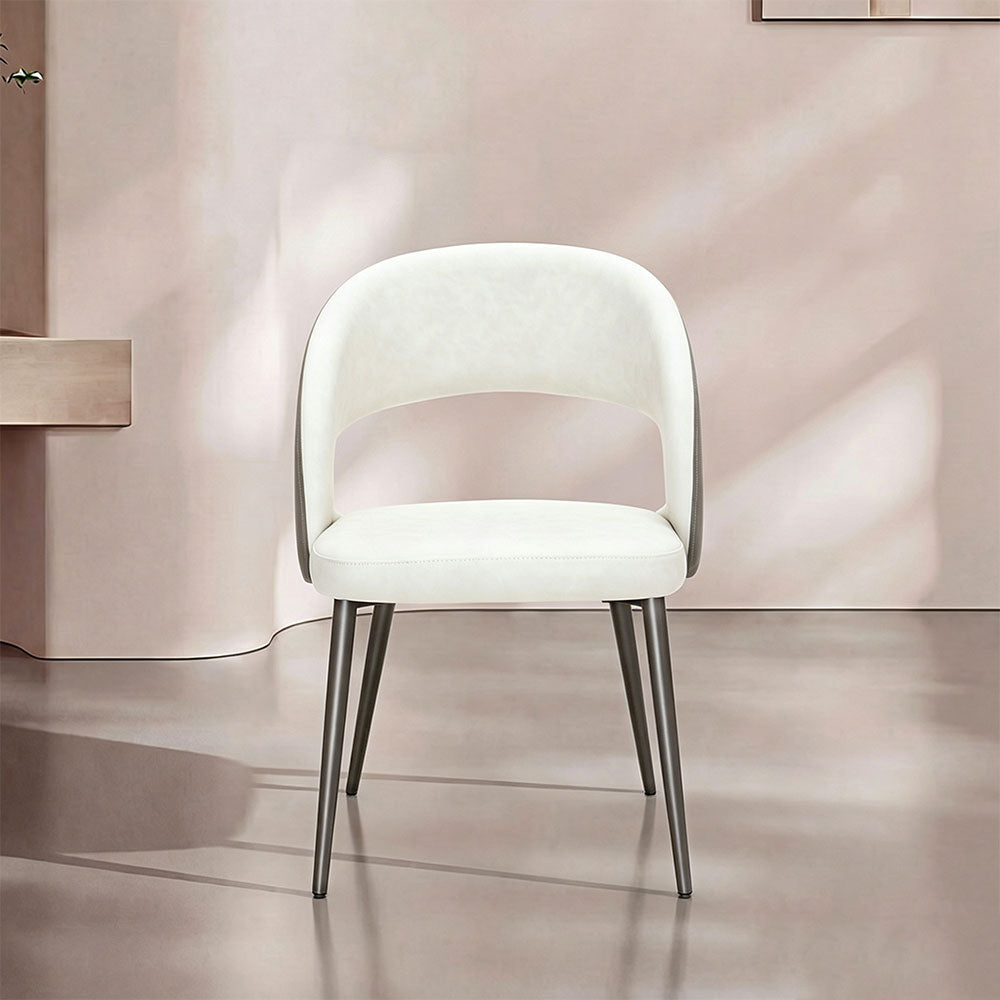 Modern Cream Dining Chair with Curved Open Back and Metal Legs 1 Piece