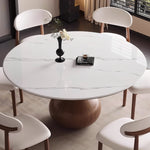 Load image into Gallery viewer, Round Dining Table Wooden Base and Ceramic Stone Top Modern Aesthetic
