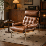 Load image into Gallery viewer, Mid-Century Brown Faux Leather Tufted Lounge Chair with Chrome Frame
