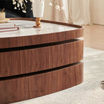 Load image into Gallery viewer, 34.7'' Modern Solid Wood Coffee Table with Marble Top Hidden Storage Rounded Minimalist Design
