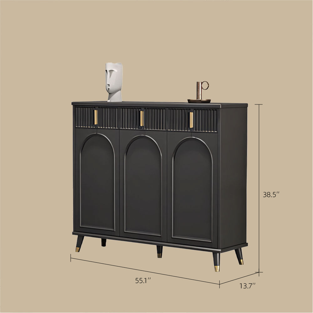 55.1" Modern Luxury Shoe Cabinet with Arched Panel Doors & Gold Accents Elegant Entryway Storage Sideboard