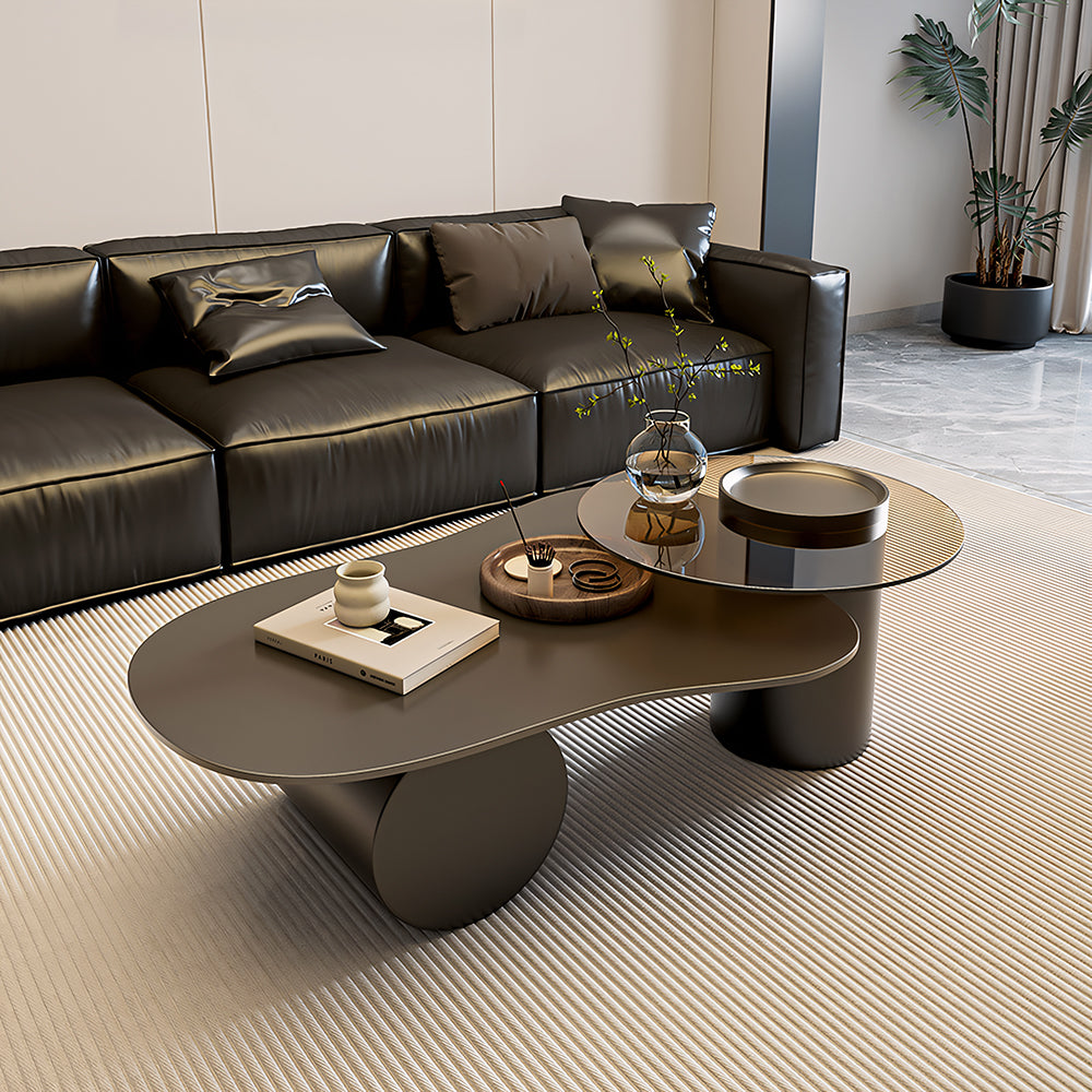 Modern Irregular Coffee Table Set Cloud-Shaped with Glass Accent Top Sculptural Base for Contemporary Living Rooms
